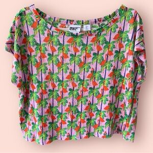 Tropical Flamingo Print Linen‎ Crop Top